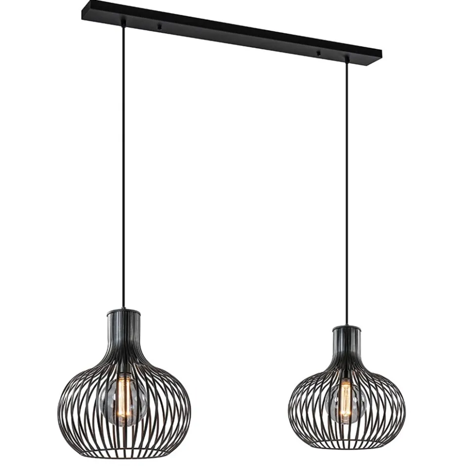 2-Lichts hanglamp met mat zwarte draad kappen>Straluma Hot