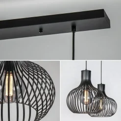 2-Lichts hanglamp met mat zwarte draad kappen><noscript><img width=