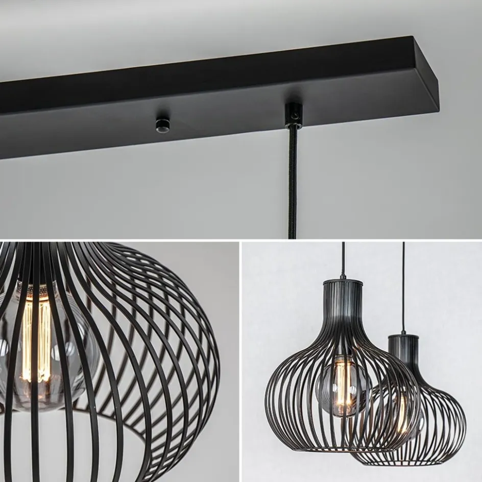 2-Lichts hanglamp met mat zwarte draad kappen>Straluma Hot