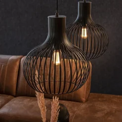 2-Lichts hanglamp met mat zwarte draad kappen><noscript><img width=