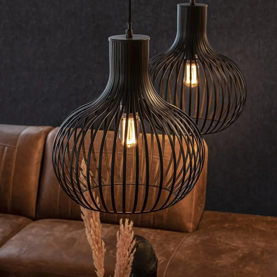 2-Lichts hanglamp met mat zwarte draad kappen>Straluma Hot