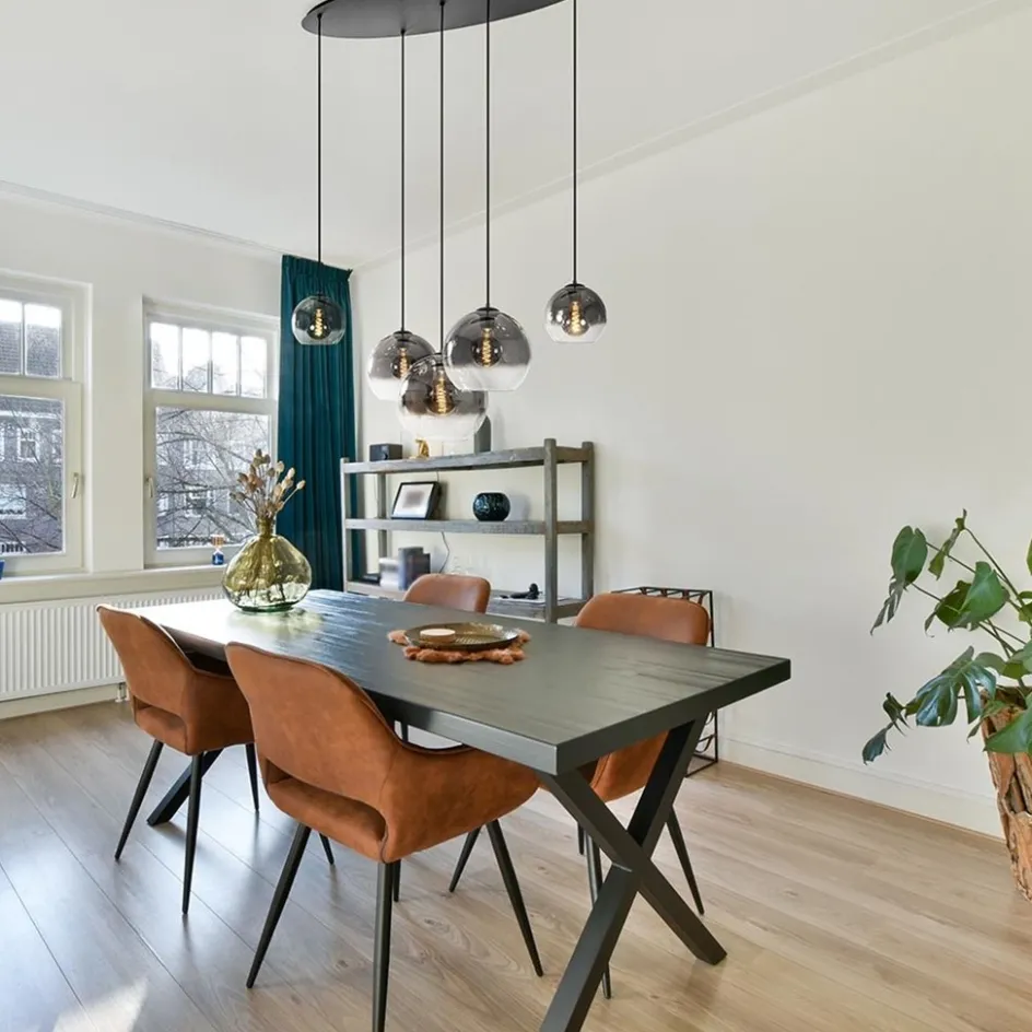 5-Lichts hanglamp ovaal mat zwart met titanium glas>Straluma Outlet