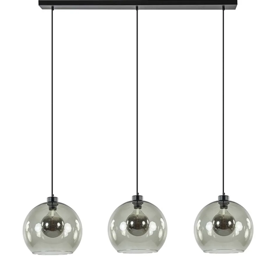 3-Lichts hanglamp zwart met smoke glas>Straluma Discount