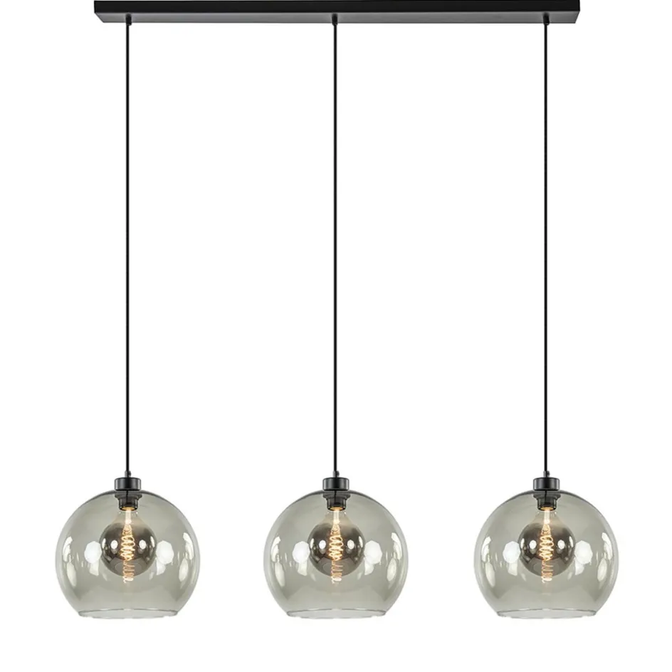 3-Lichts hanglamp zwart met smoke glas>Straluma Discount