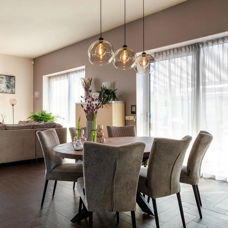 3-Lichts hanglamp zwart met smoke glas>Straluma Discount