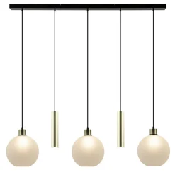 5-Lichts hanglamp zwart-goud met opaal glas>Straluma Outlet
