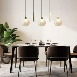 5-Lichts hanglamp zwart-goud met opaal glas></noscript>Straluma Outlet