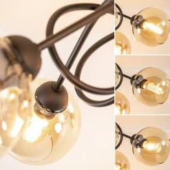5-Lichts klassieke plafondlamp zwart met amber glazen bollen><noscript><img width=
