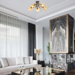 5-Lichts klassieke plafondlamp zwart met amber glazen bollen><noscript><img width=