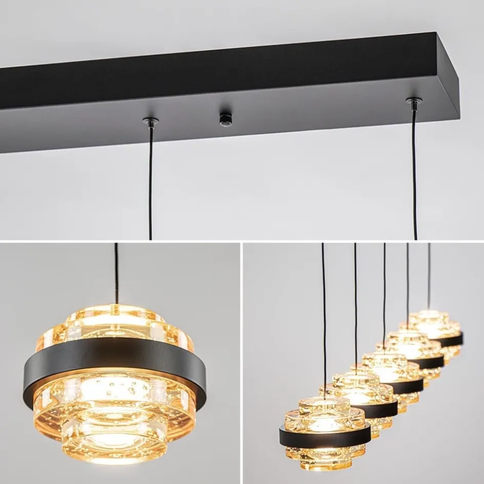 5-Lichts LED eettafelhanglamp zwart met champagne glas>Straluma Discount