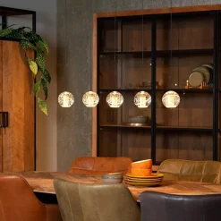 5-Lichts LED eettafelhanglamp goud met glas><noscript><img width=