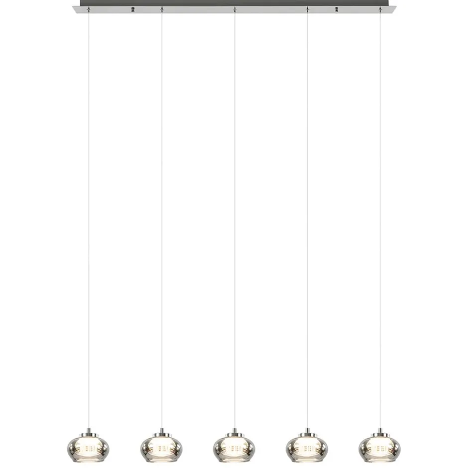 5-Lichts LED eettafelhanglamp smoke glas dimbaar>Straluma Sale