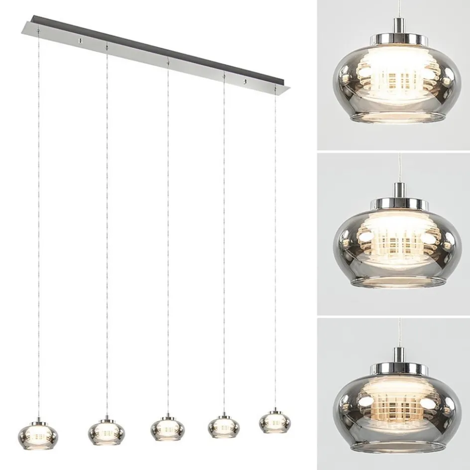 5-Lichts LED eettafelhanglamp smoke glas dimbaar>Straluma Sale
