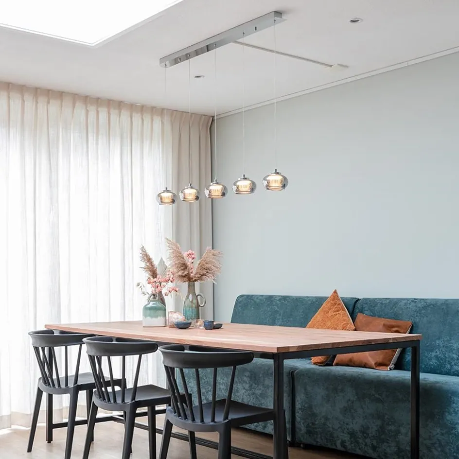 5-Lichts LED eettafelhanglamp smoke glas dimbaar>Straluma Sale