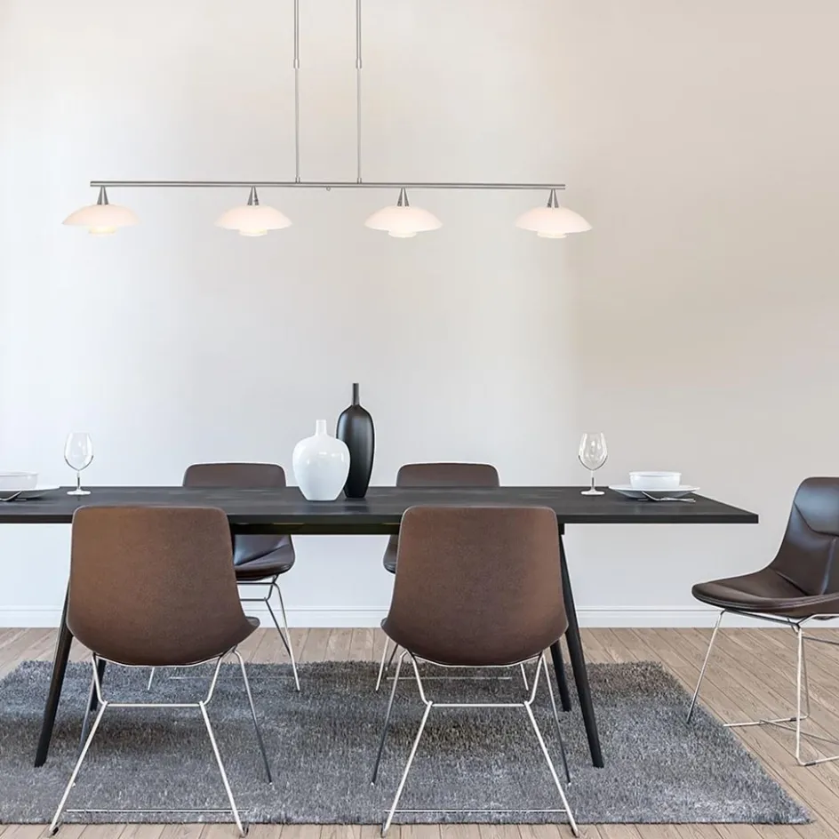 4-Lichts LED hanglamp staal met witte schotels dimbaar>Straluma New