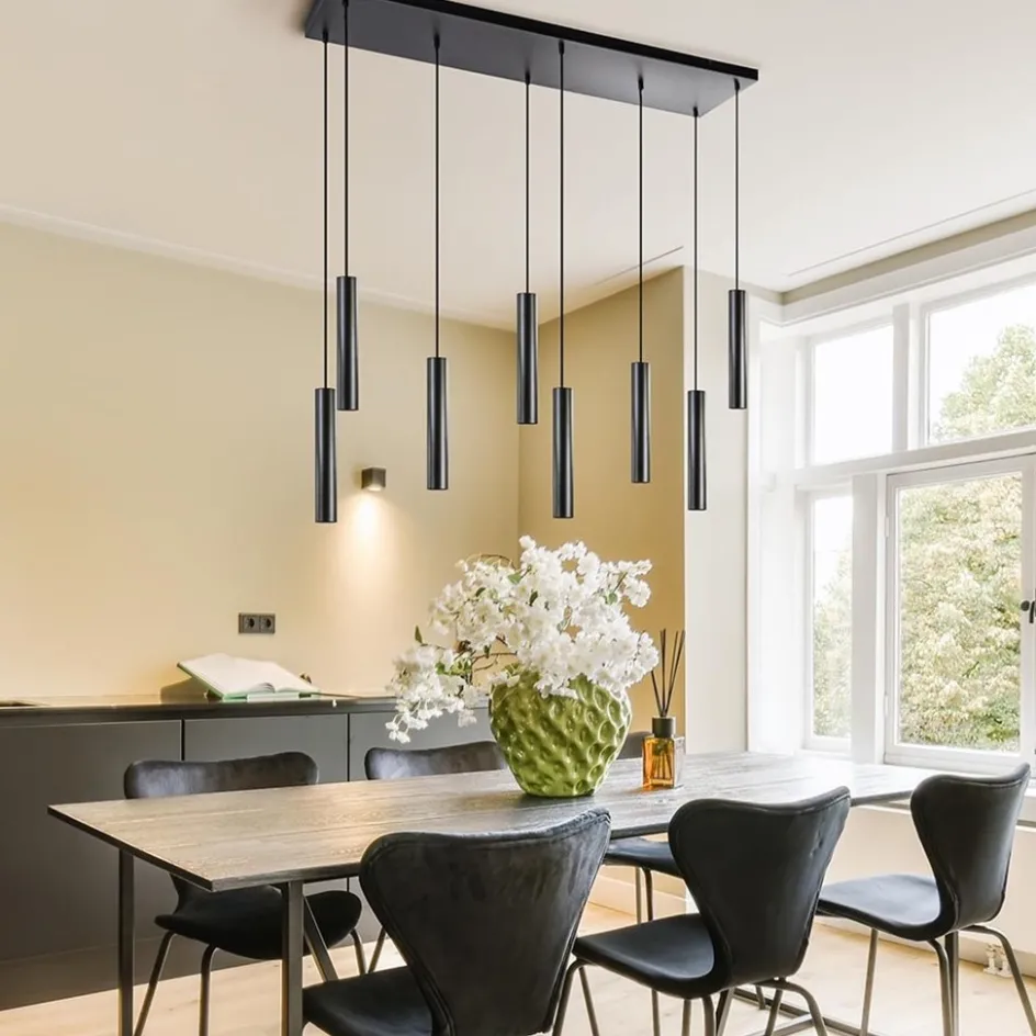 8-Lichts metalen hanglamp cilinders mat zwart>Straluma Online