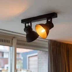 2-Lichts metalen plafondlamp Eliano mat zwart><noscript><img width=