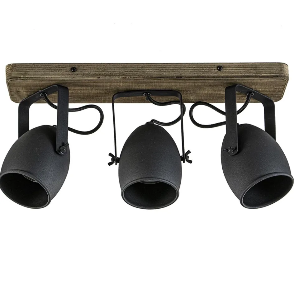 3-Lichts opbouwspot mat zwart met hout>Straluma Best