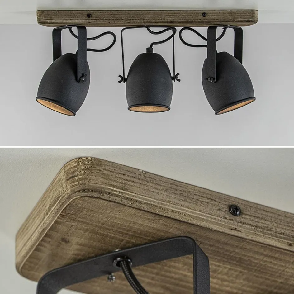 3-Lichts opbouwspot mat zwart met hout>Straluma Best