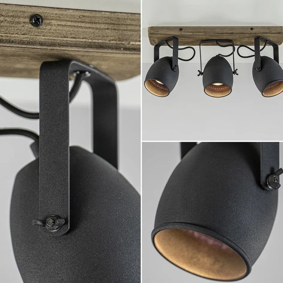 3-Lichts opbouwspot mat zwart met hout>Straluma Best