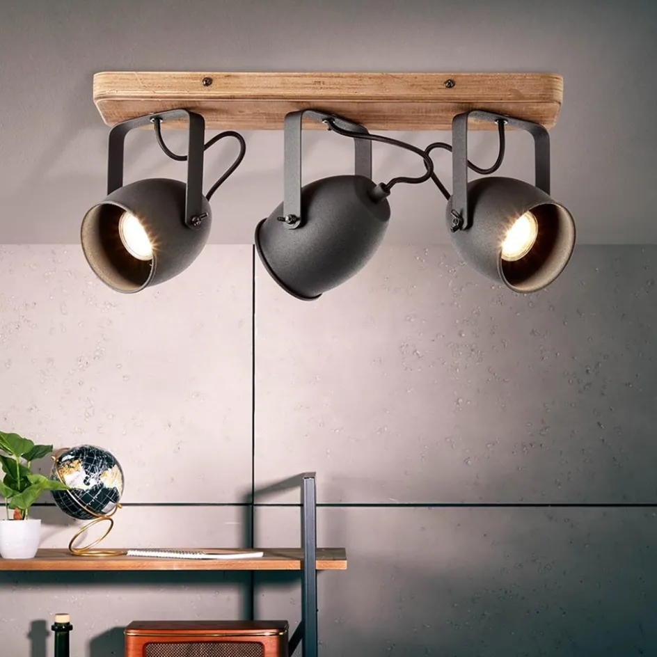 3-Lichts opbouwspot mat zwart met hout>Straluma Best