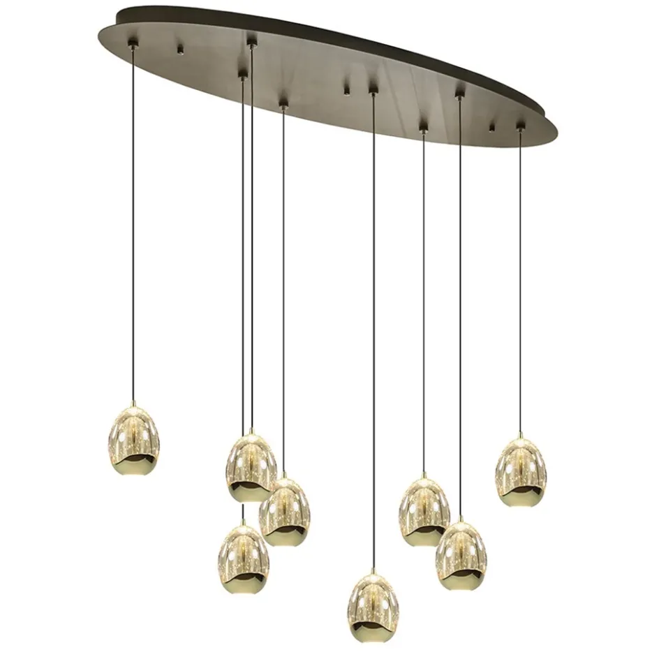 8-Lichts ovale hanglamp eggs zwart/goud>Straluma Online