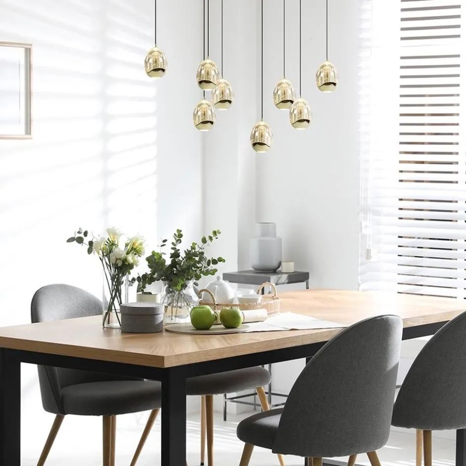 8-Lichts ovale hanglamp eggs zwart/goud>Straluma Online