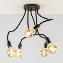 5-Lichts plafondlamp mat zwart met flexibele armen>Straluma Discount