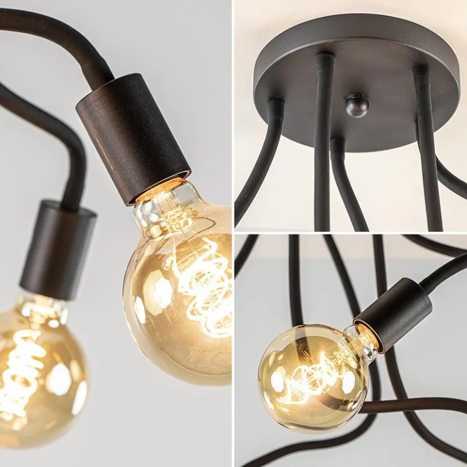 5-Lichts plafondlamp mat zwart met flexibele armen>Straluma Discount