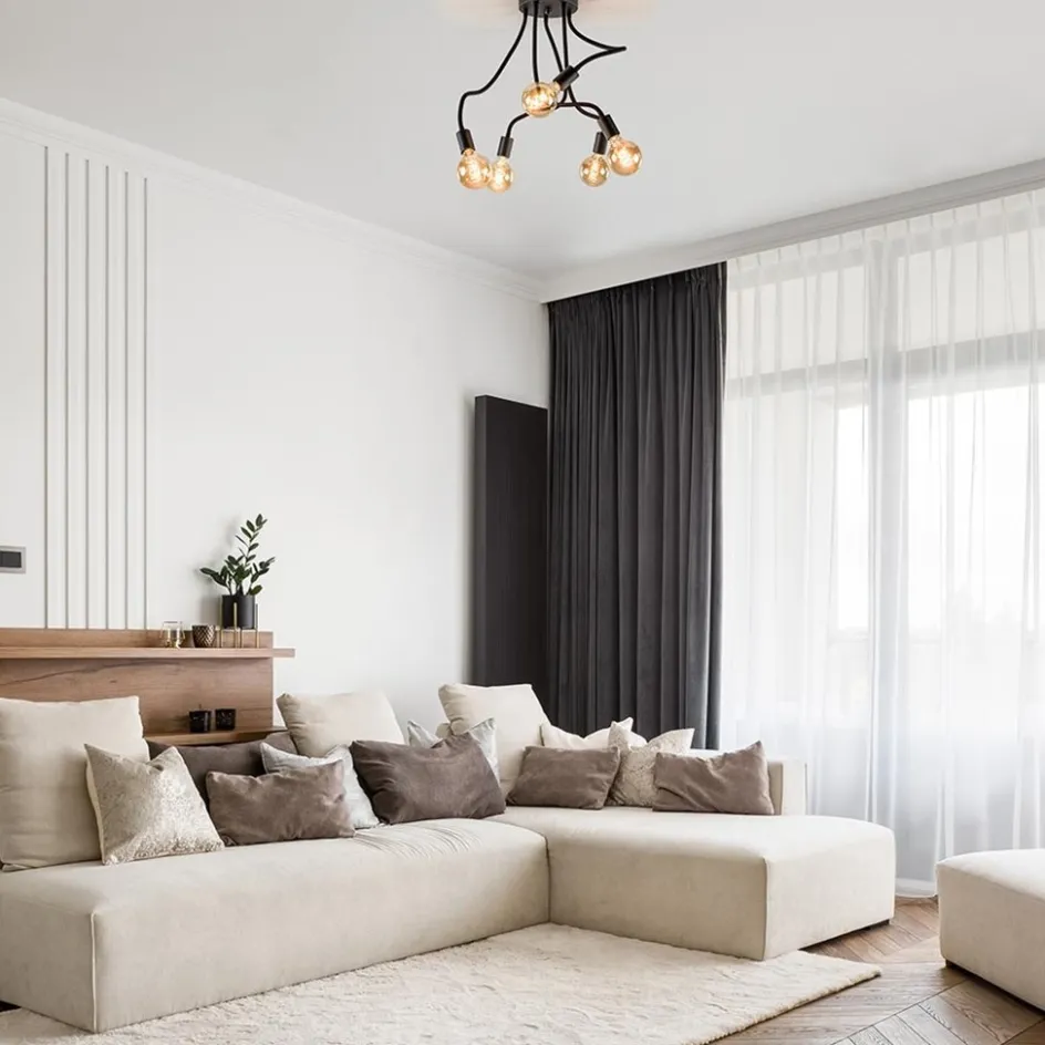 5-Lichts plafondlamp mat zwart met flexibele armen>Straluma Discount