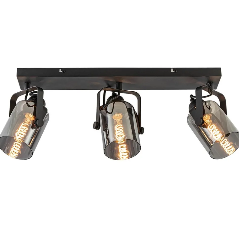 3-Lichts plafondlamp mat zwart met smoke glazen kappen>Straluma Clearance