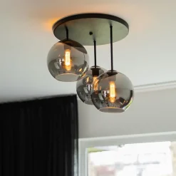 3-Lichts plafondlamp mat zwart met titanium glas><noscript><img width=