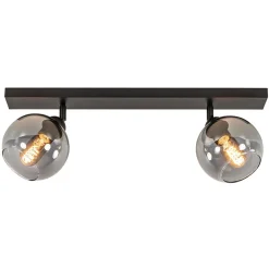 2-Lichts plafondlamp smoke glas met zwart>Straluma Sale