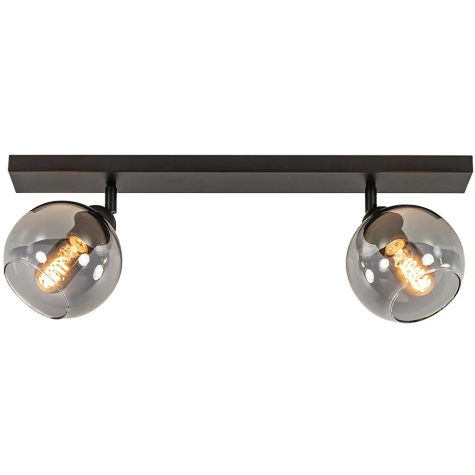 2-Lichts plafondlamp smoke glas met zwart>Straluma Sale