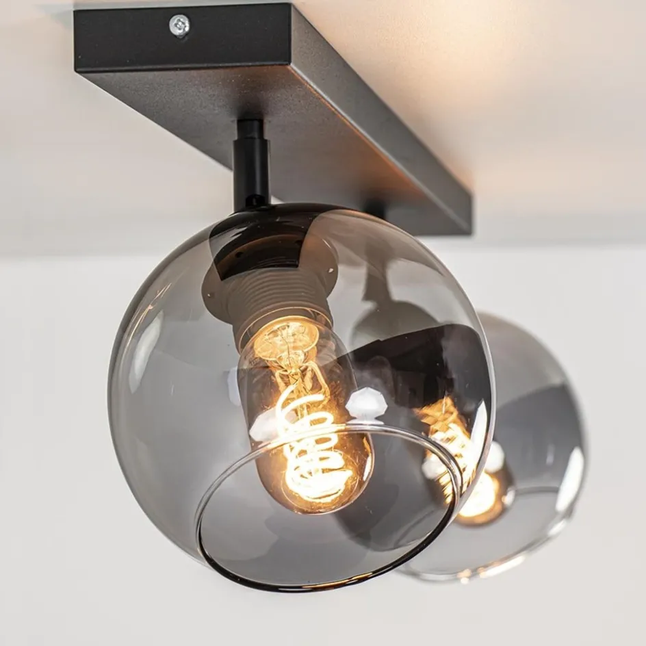 2-Lichts plafondlamp smoke glas met zwart>Straluma Sale
