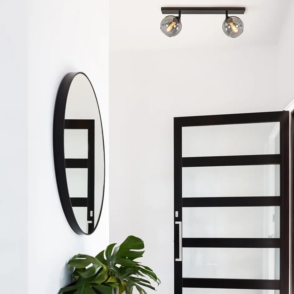 2-Lichts plafondlamp smoke glas met zwart>Straluma Sale