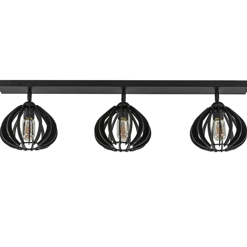 3-Lichts plafondlamp zwart met verstelbare houten kappen>Straluma New