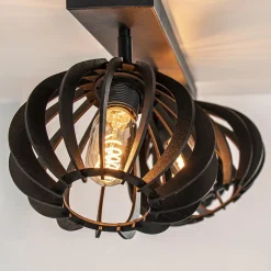 3-Lichts plafondlamp zwart met verstelbare houten kappen><noscript><img width=