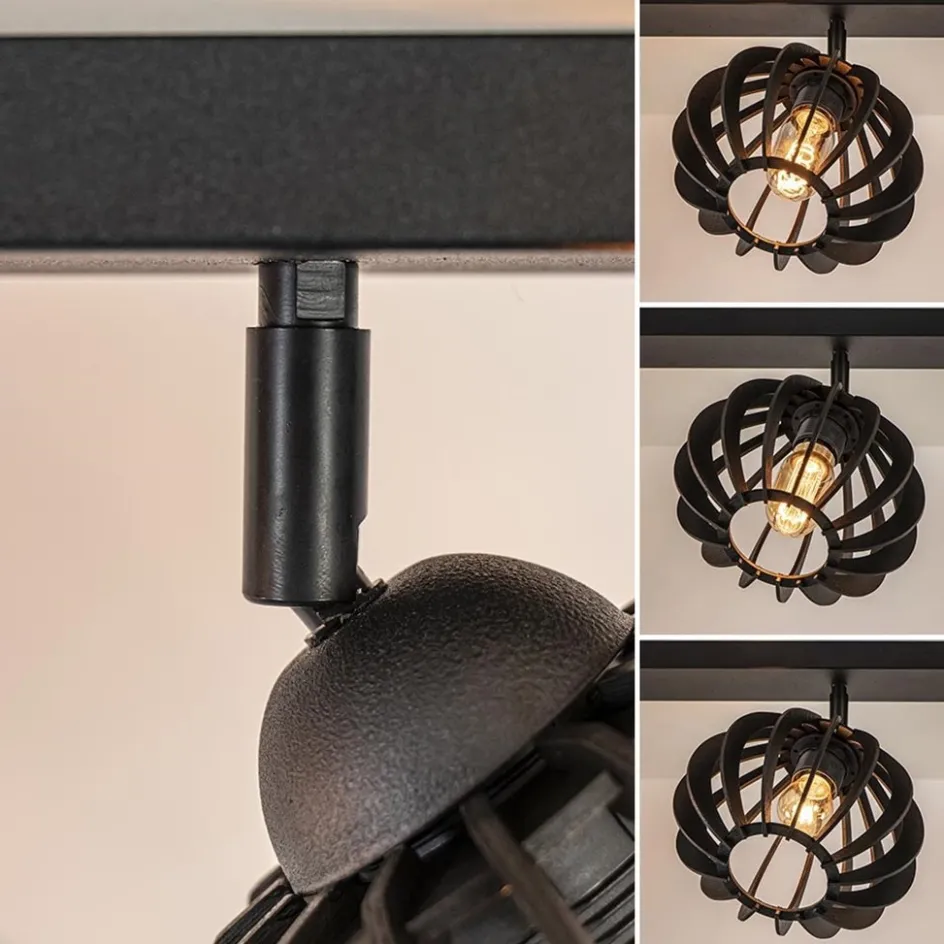 3-Lichts plafondlamp zwart met verstelbare houten kappen>Straluma New