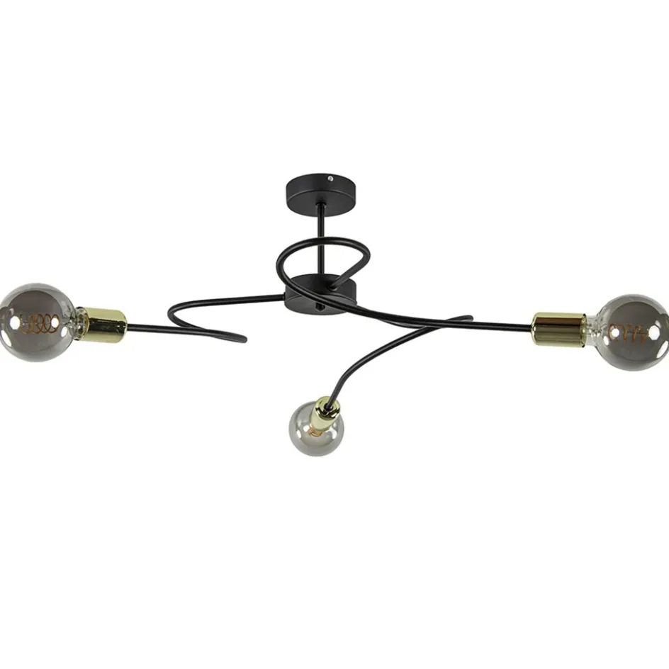 3-Lichts plafondlamp zwart met gouden pendels>Straluma Best