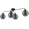 4-Lichts plafondlamp zwart met smoke glazen bollen>Straluma New