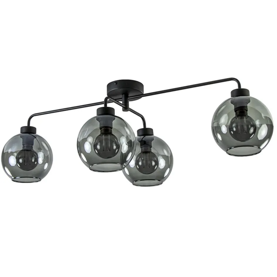 4-Lichts plafondlamp zwart met smoke glazen bollen>Straluma New