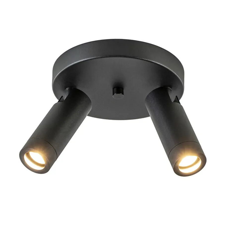 2-Lichts plafondspot mat zwart met gouden accent>Straluma Hot