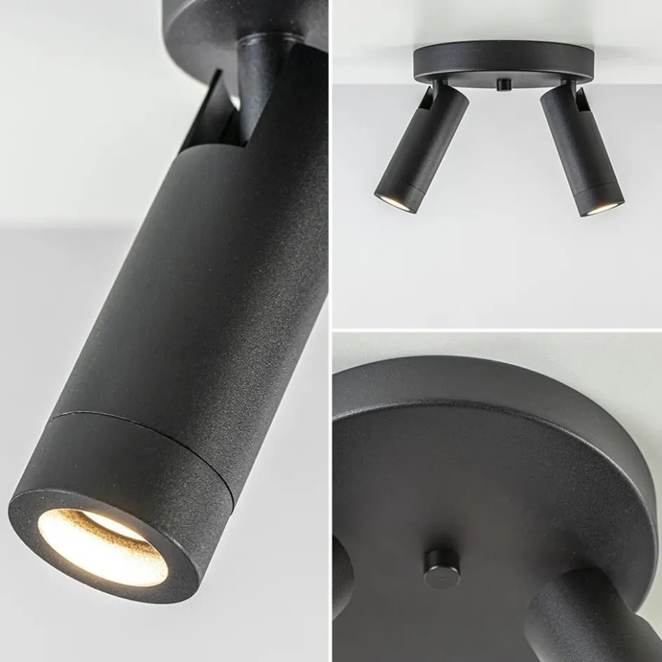 2-Lichts plafondspot mat zwart met gouden accent>Straluma Hot