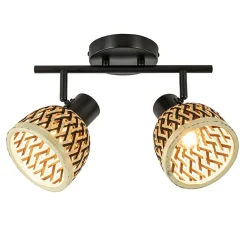 2-Lichts plafond/wandlamp zwart met bamboe kappen>Straluma Online