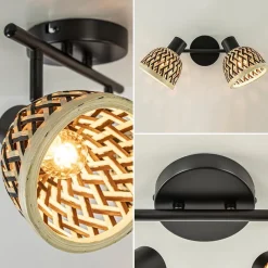 2-Lichts plafond/wandlamp zwart met bamboe kappen></noscript>Straluma Online
