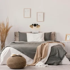 2-Lichts plafond/wandlamp zwart met bamboe kappen></noscript>Straluma Online