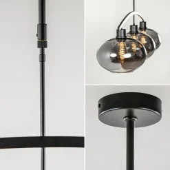 3-Lichts retro hanglamp zwart met smoke glas><noscript><img width=