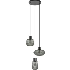 3-Lichts ronde eettafelhanglamp zwart met smoke glas>Straluma Hot