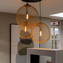 3-Lichts ronde hanglamp goud/mat zwart><noscript><img width=